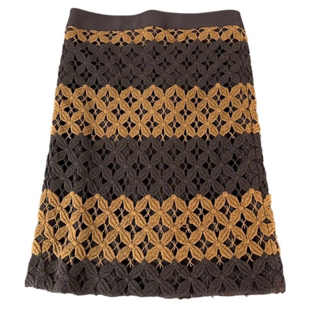 Ann Taylor LOFT Skirt Women’s 6 Black Olive Green Crochet Pencil Back Zip (75)